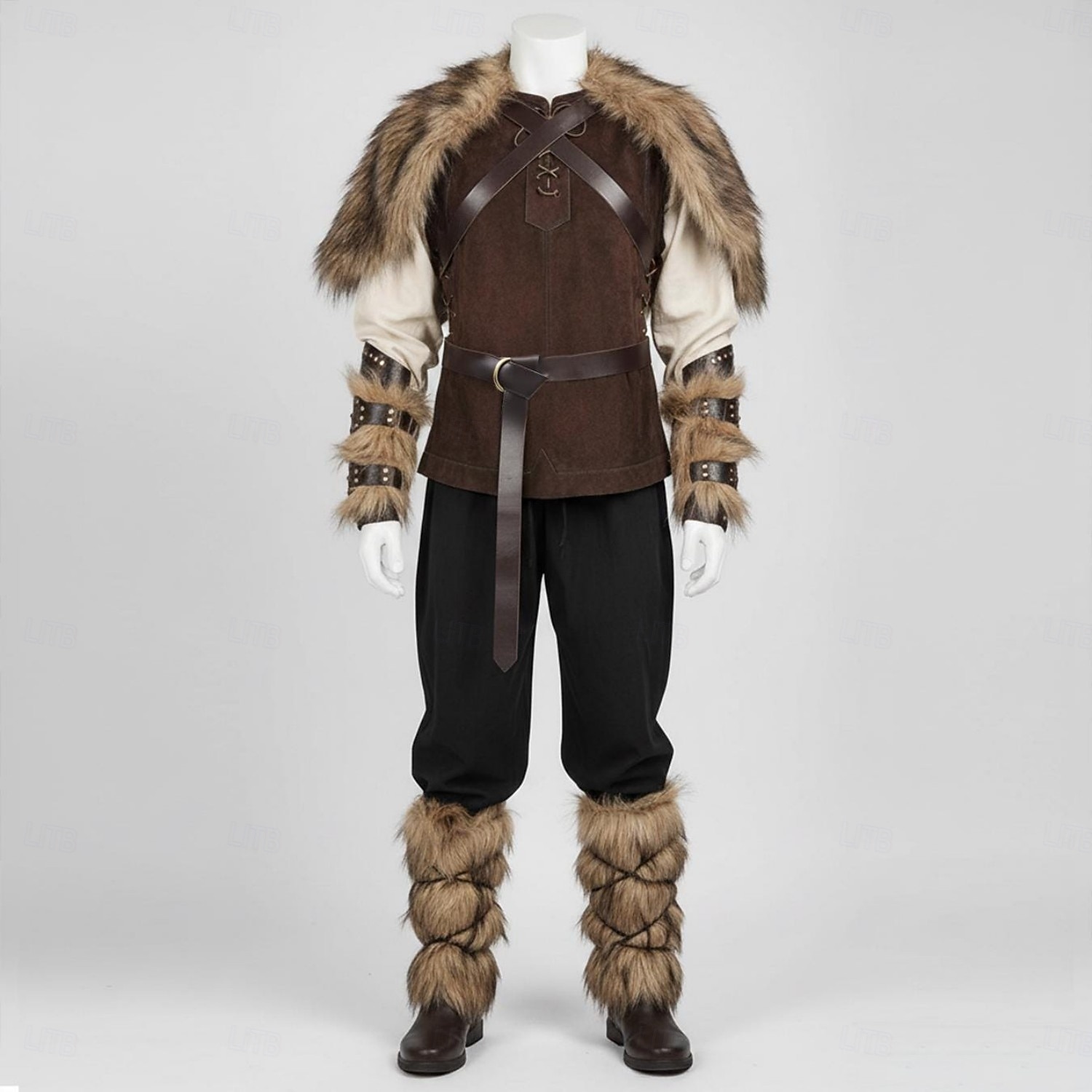 Setti Keskiaika Renessanssi Polvipituinen Asut Hieno puku Tekoturkispuku Soturi Barbaari Naamiaispuku Miesten Viikinki Halloween Karnevaali Suoritus LARP Ren Faire Aikuisten 2026 - $124.64 –P4