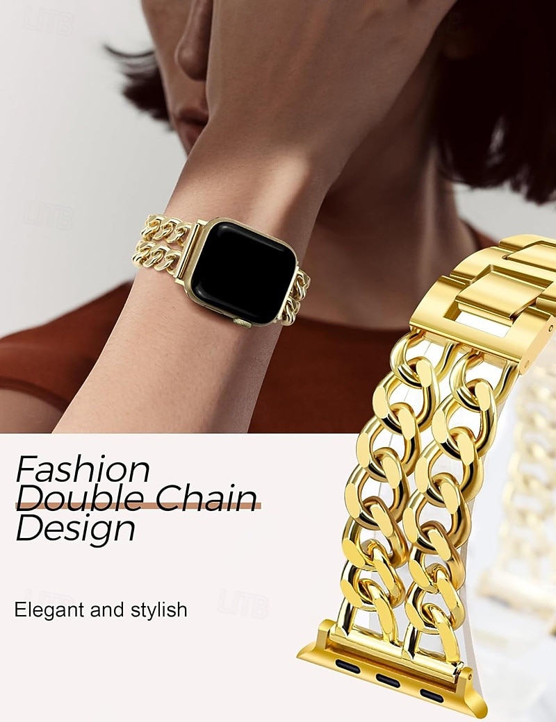 Jewelry Bracelet Compatible with Apple Watch band 38mm 40mm 41mm 42mm 44mm 45mm 46mm 49mm Glitter Double Chain Luxury Alloy Strap Replacement Wristband for iwatch Ultra 3 2 Series 11 10 9 8 7 SE 6 5 2026 - $16.99 –P16