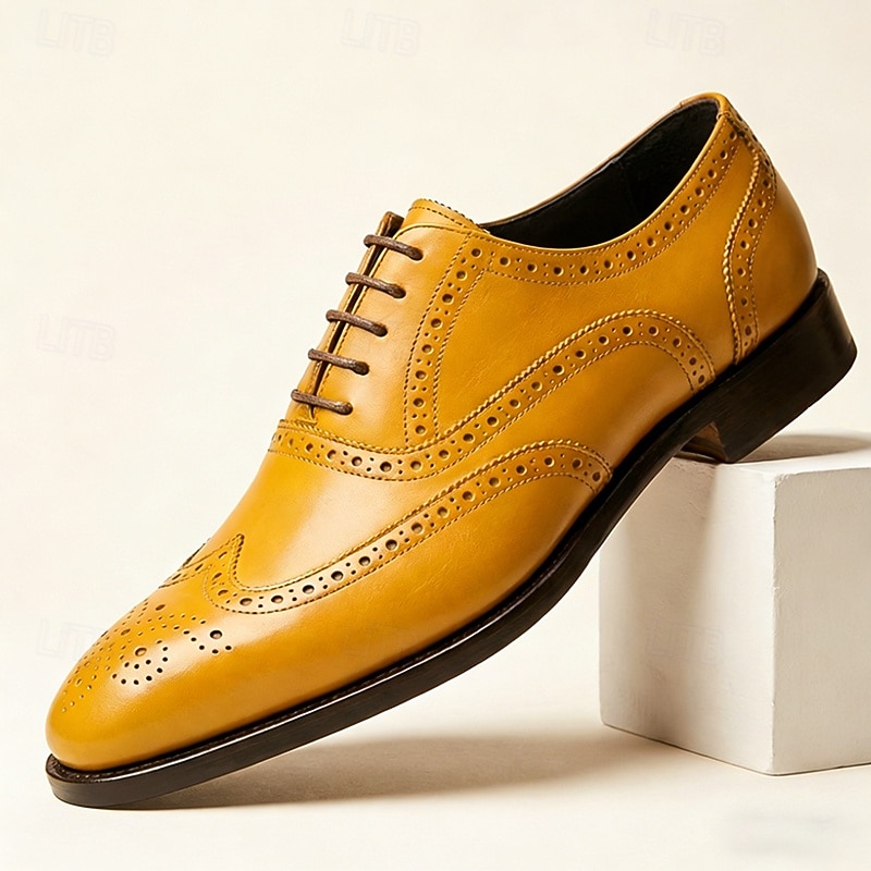 Zapatos Oxford brogue de hombre color amarillo mostaza con puntera perforada, zapatos de vestir clásicos de estilo vintage para hombre, ideales para bodas, reuniones de negocios, fiestas y ocasiones formales. 2026 - $94.99 –P6