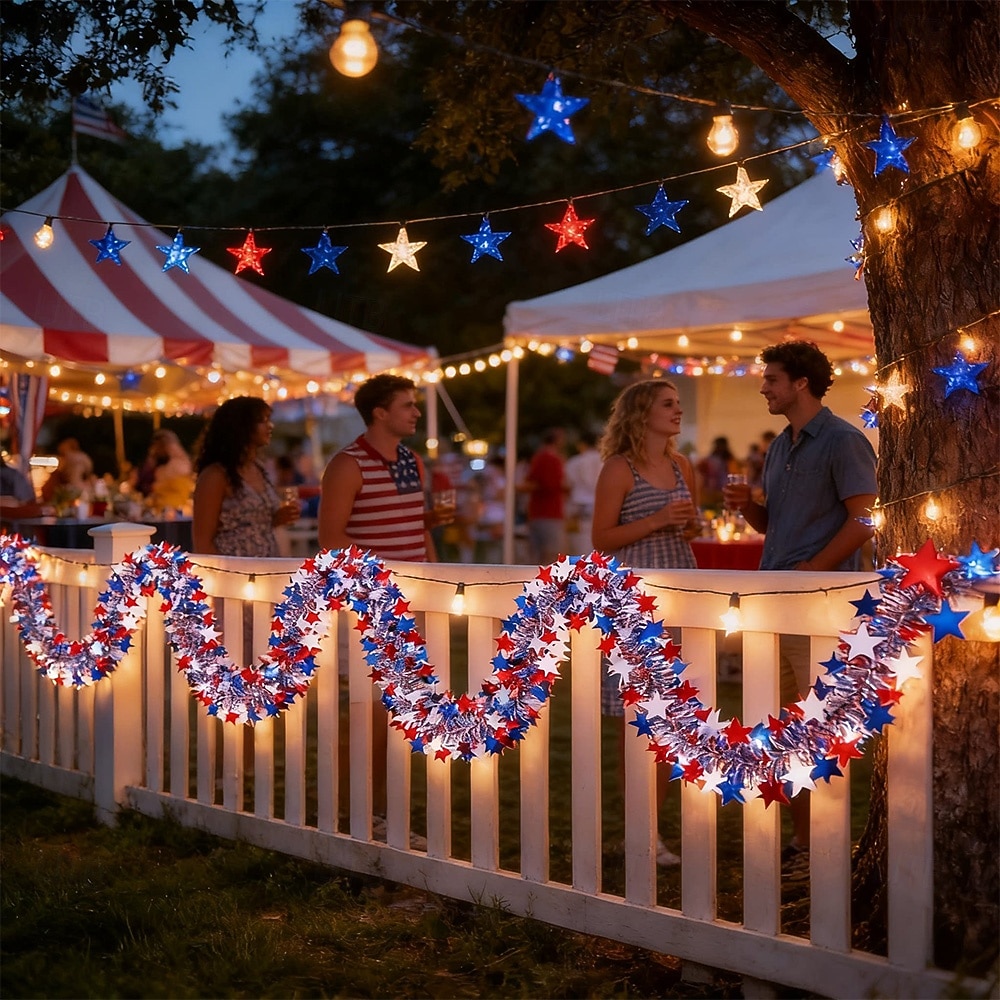 Estrela patriótica de LED de 6,40 polegadas, comemorativa do 250º aniversário dos EUA no Quatro de Julho &Luzes de cordão em formato de bandeira, fita de LED vermelha, branca e azul, alimentadas por de 2026 por $14.49 –P6