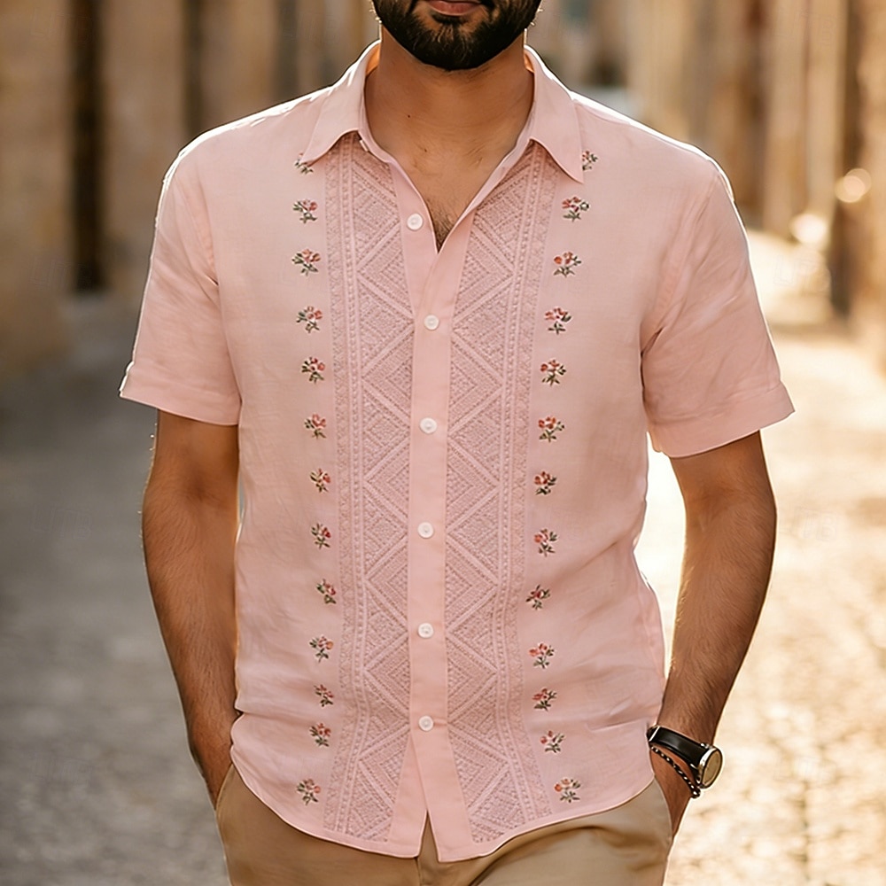 Voor heren Geometrisch Etnisch Bloemen Overhemd Guayabera-shirt Overhemd met knopen Korte mouw Vintage Retro Dagelijks Buiten Vakantie Zomer Lente Strijkijzer 3D-afdrukken Linnenachtig shirt blauw 2026 - $25.99 –P3