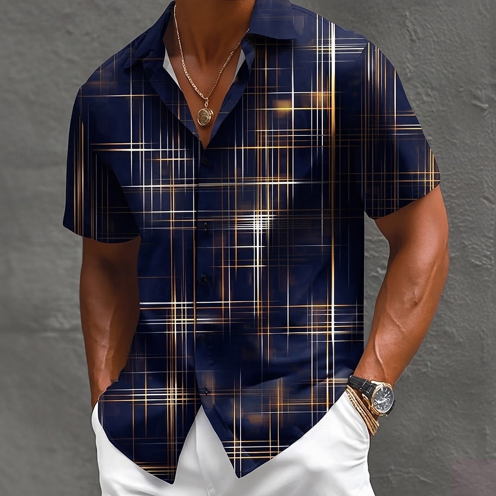 Herren Farbverlauf Linie Abstrakte Kunst Hemd Knopfhemd Kurzarm Modisch lässig Streetwear Urlaub Frühling Herbst Umlegekragen 3D-Druck Hemden mit Kragen Schwarz Burgunderrot Dunkelblau Grau 2026 - $25.99 –P4