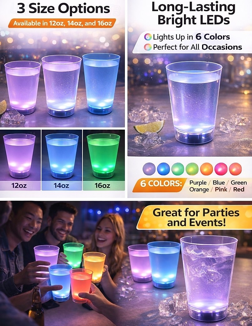 1 balení LED svítících kelímků s tekutým aktivátorem, měnící barvu kelímku, zábleskové brýle, svítící ananasový kelímek na Valentýna, vánoční párty, bar, diskotéka, voda, džus, tekutý nápoj 2026 - $16.49 –P1