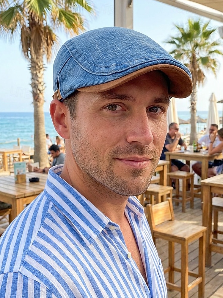 Berretto regolabile da uomo in denim e cotone, modello newsboy a cappello piatto multicolore, ideale per vacanze al mare, viaggi, guida e abbigliamento casual di tutti i giorni. del 2026 a $14.99 –P1