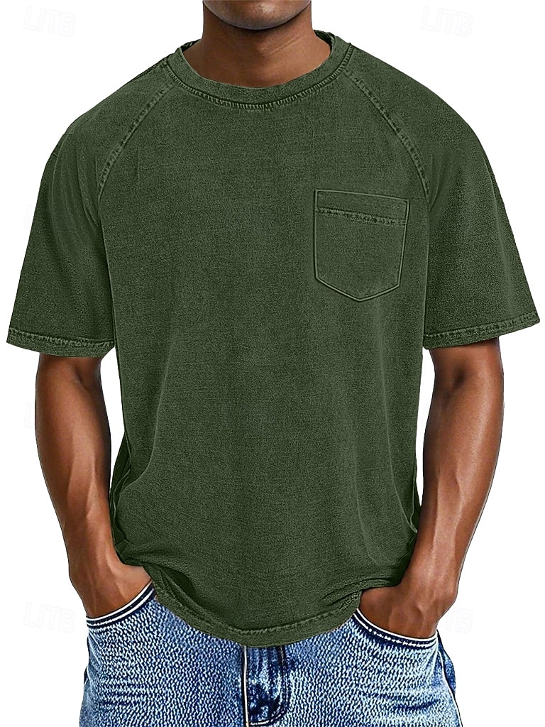 Herren Baumwoll-T-Shirt Gewaschenes Hemd T-Shirt Kurzarm Rundhalsausschnitt Sommer Frühling Ganzjahres Einfarbig Einfach Retro Vintage Betrübt Tasche Stückgefärbt Gewaschen Lässig Urlaub Straße 2026 - $28.99 –P6