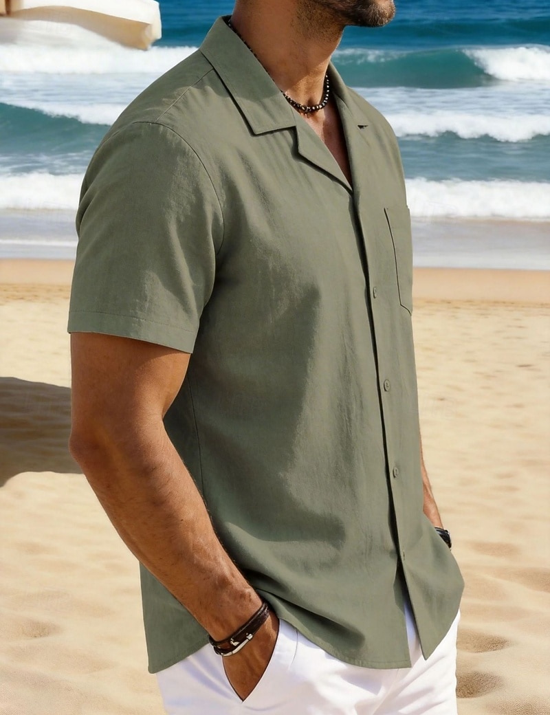 Per uomo Camicia Camicia di lino Camicia Estiva Camicia da Spiaggia Camicia con Bottoni Semplice Vacanza Ferie Nero Bianco Blu marino Azzurro cielo Manica Corta Collo a Lancia Estate Primavera del 2026 a $24.99 –P8