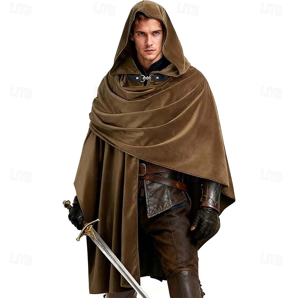 Medieval Renaissance Cape Hooded Viking Ranger Solid Color Fancy Dress Unisex Viking Halloween Carnival Party Performance LARP Adults' Cloak 2026 - $32.99 –P4