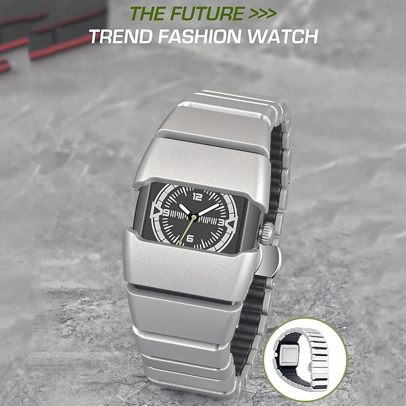 Men's Futuristic Sports Watch with Luminous Glow in the Dark Dial, Tactical Rectangular Quartz Wrist Watch with Integrated Silicone Strap, Night Light Function, Cool Fashion Gift for Men Boys 2026 - $24.99 –P2