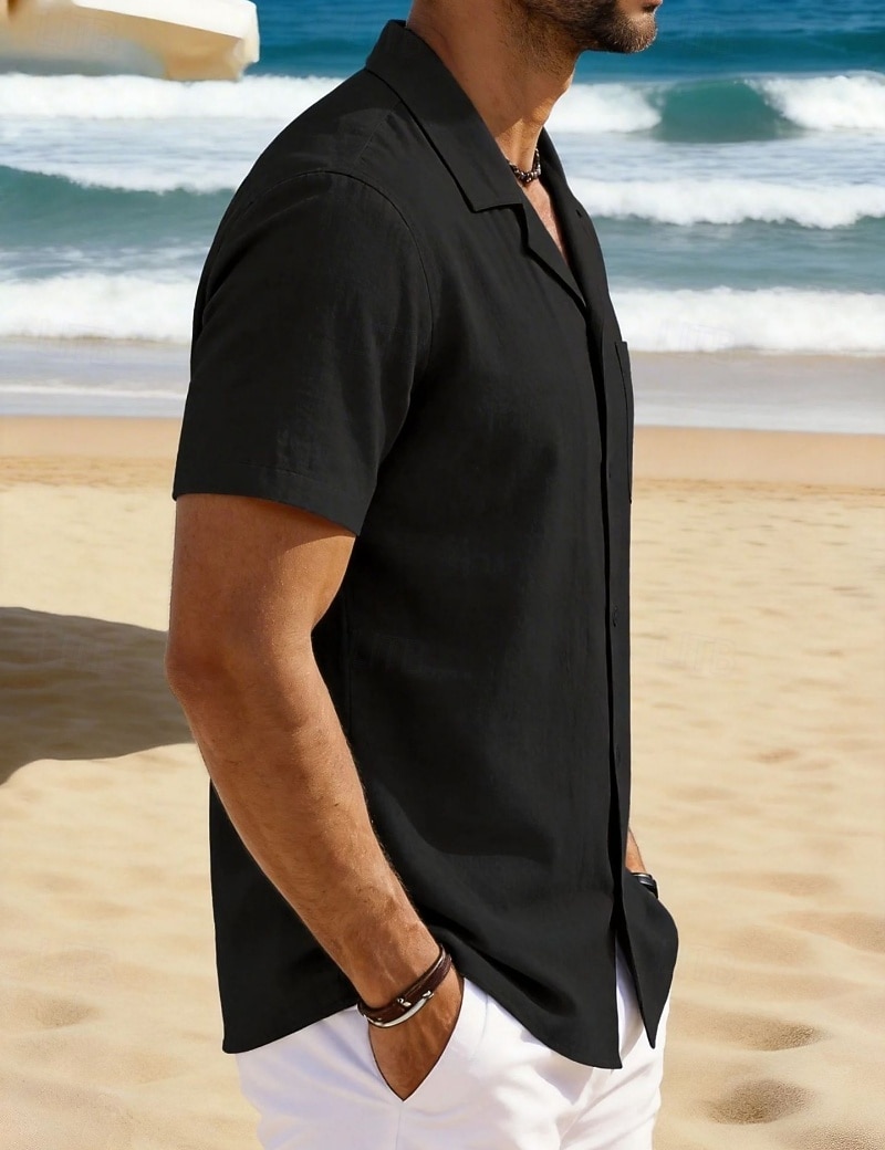 Per uomo Camicia Camicia di lino Camicia Estiva Camicia da Spiaggia Camicia con Bottoni Semplice Vacanza Ferie Nero Bianco Blu marino Azzurro cielo Manica Corta Collo a Lancia Estate Primavera del 2026 a $24.99 –P5