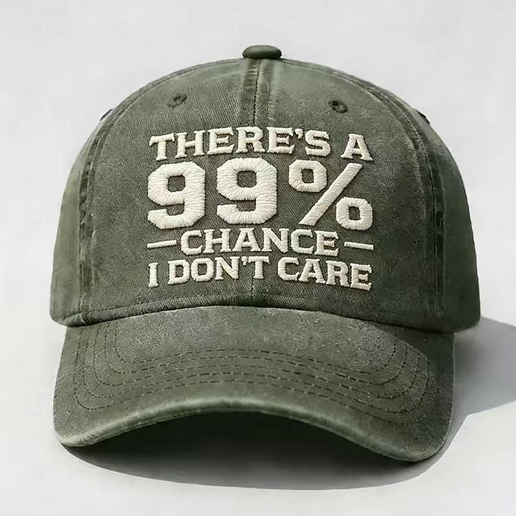 Er is 99% kans dat het me niet kan schelen - geborduurde baseballpet voor mannen en vrouwen, vintage gewassen katoenen pet met een verweerde look, verstelbare 'dad hat', casual outdoor sportpet, 2026 - $21.99 –P10