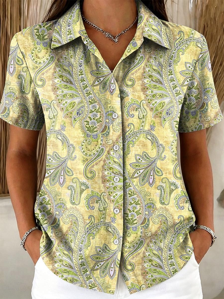 Γυναικεία Πουκάμισο Κουμπιά Στάμπα Γραφική Λαχούρι Βίντατζ Στυλάτο Μοντέρνα Κοντομάνικο Κολάρο Πουκαμίσου Κανονικά μπλουζάκια Causal Καθημερινά Θαλασσί Κίτρινο Ανθισμένο Ροζ Βαθυγάλαζο Βυσσινί 2026 - $26.99 –P6