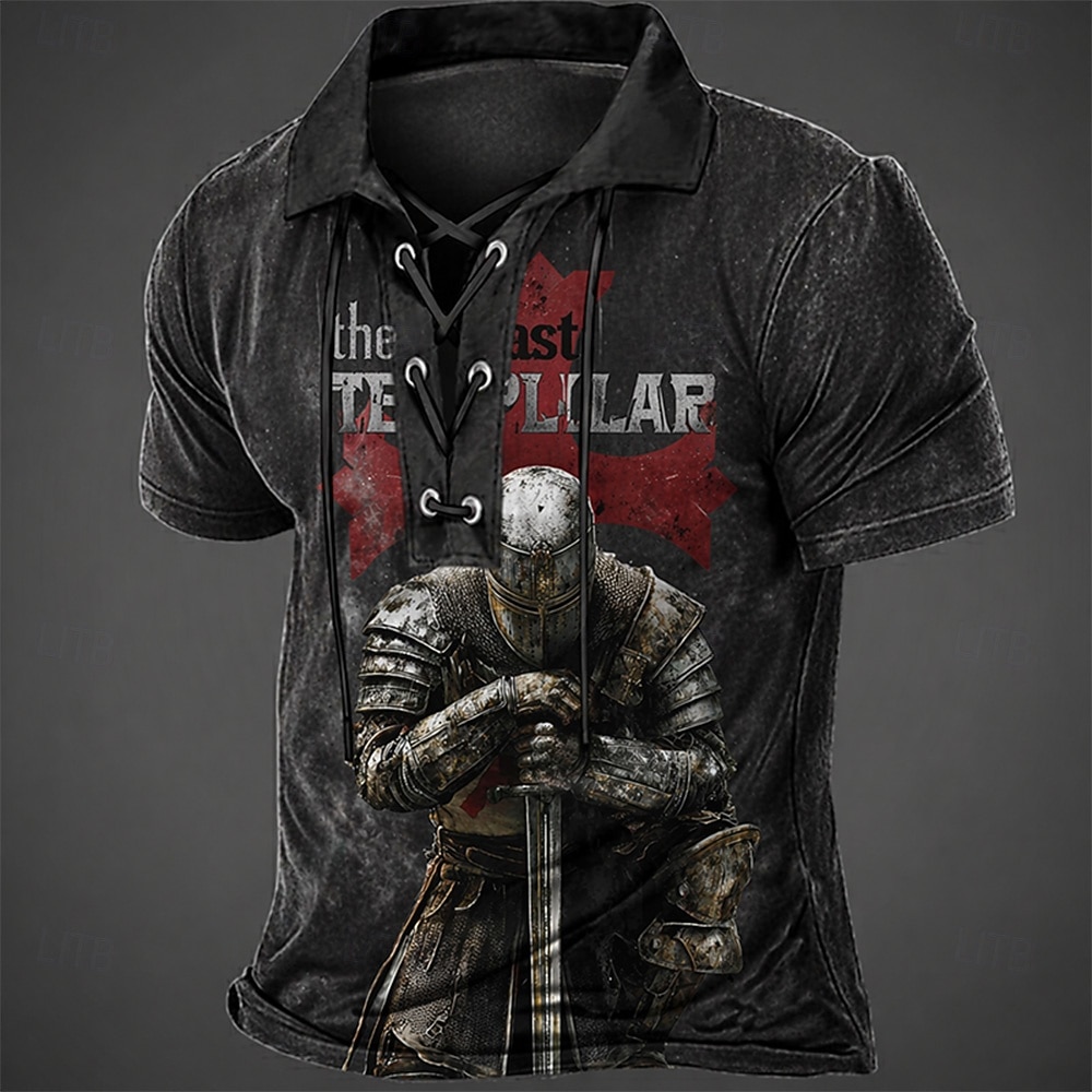 Męskie Krzyż templariuszy Koszulki polo Krótki rękaw Koszulki polo Zasznurować szyję Zabytkowe Codzienny Streetwear Dzienne zużycie Druk 3D Oddychająca siateczka Wiosna i lato Czarny Brązowy Szary 2026 - $22.99 –P3