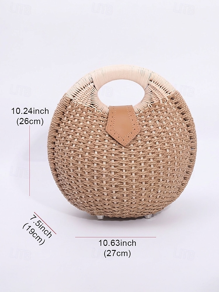 Ronde rieten damestas, geweven shopper in diverse kleuren, perfect voor strandvakanties, resortreizen, casual zomeroutfits en alledaagse boho-stijl. 2026 - $24.99 –P11