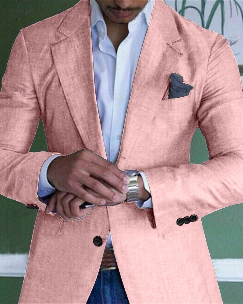 Voor heren Afstuderen Linnen blazer Blazer liiketoiminta Cocktailparty Bruiloft Modieus Casual Lente Herfst Linnen / katoenmix Effen Zak Knop Comfortabel Enkele knoopsluiting één knoop Blazer 2026 - $62.99 –P8