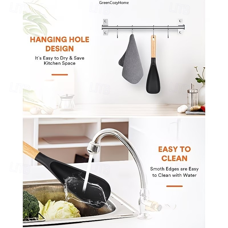 Sada 2/3 lžic na vaření na nepřilnavé pánve, žáruvzdorné matné silikonové náčiní s dřevěnými rukojeťmi, ideální pro míchání, nabírání, vaření a servírování, odolné kuchyňské náčiní pro domácnost a 2026 - $15.99 –P4