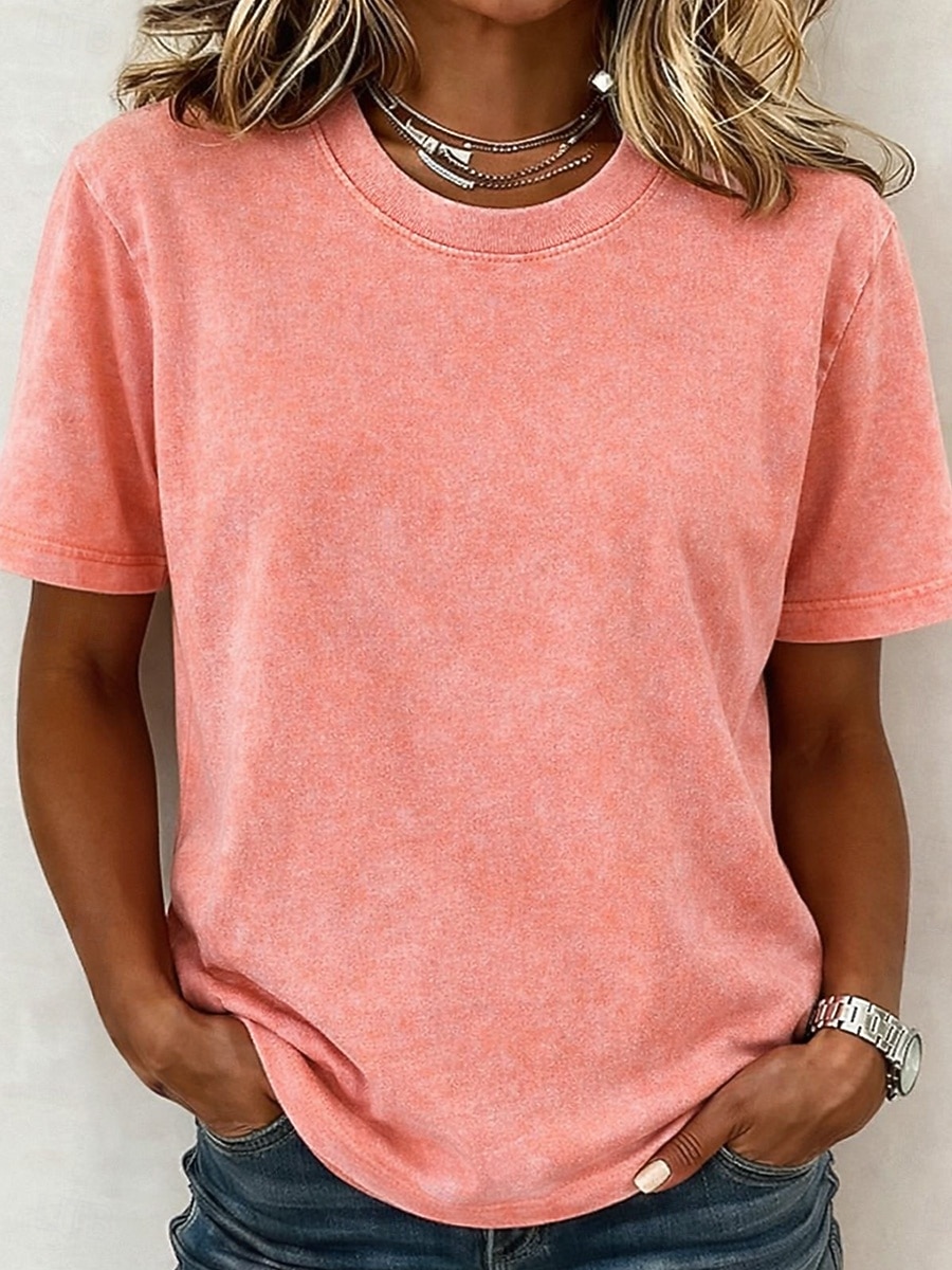 Damen T-Shirt 100% Baumwolle Vintage Gewaschene Oberteile T-Shirt Top Schlicht Vintage Mode Stylisch Kurzarm Rundhals Reguläre Oberteile Alltag Ausgehen Wochenende Blau Schwarz Lila Fuchsia Orange 2026 - $21.99 –P5