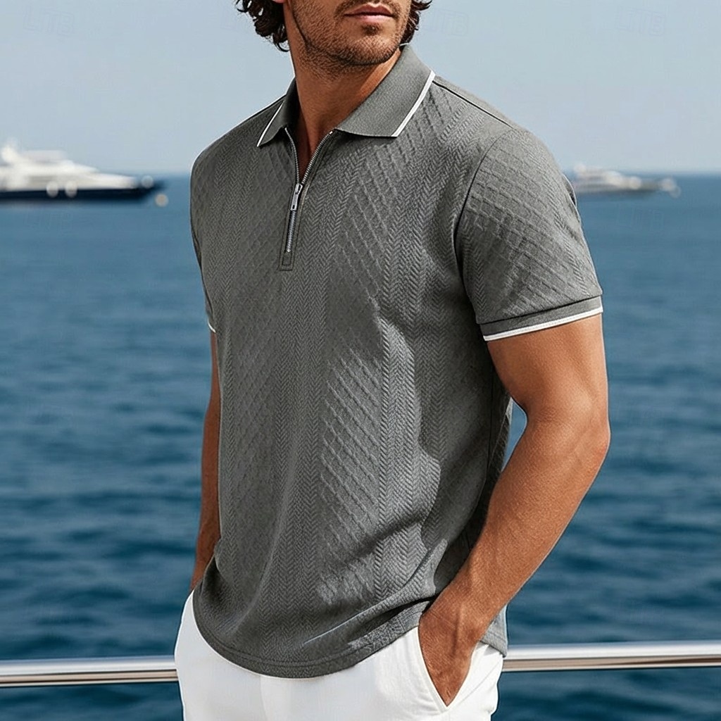 Hombre polo con cremallera Con Texturas Casual Festivos Diseño Cremallera de un cuarto Manga Corta Moda Básico Plano Jacquard Cremallera de un cuarto Primavera verano Verano Primavera Ajuste regular 2026 - $22.99 –P11