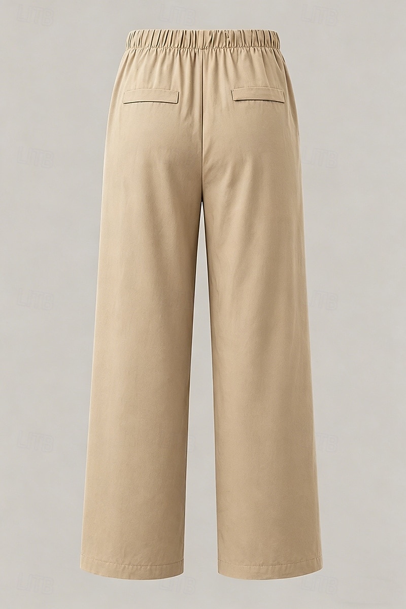 Mujer Pantalones Rectos Vacaciones Básico Longitud total Media cintura Comodidad Rígido Diario Negro Caqui Beige Café Verano Primavera Otoño 2026 - $32.99 –P8