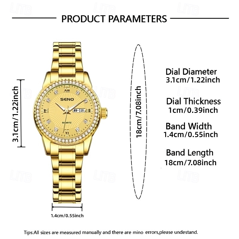 Luxe dameshorloge, diamanten lunette, goud-roségoudkleurig roestvrijstalen polshorloge, elegant modehorloge met datum- en dagweergave, waterdicht sieraad, cadeau voor haar, moeder of vrouw 2026 - $28.99 –P8
