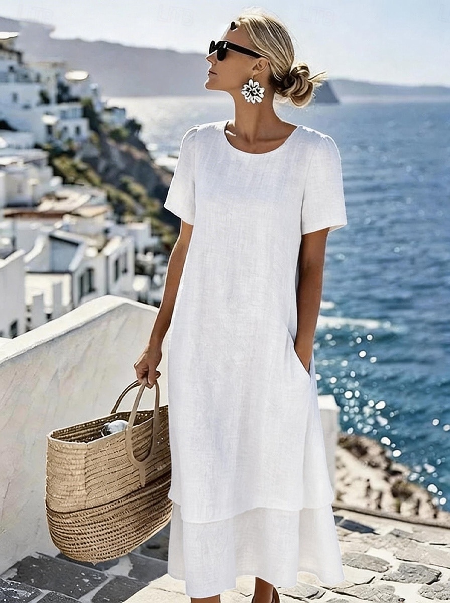 Per donna Abito Midi Vestito Casual Vestito T-Shirt Abito Estivo Essenziale Classico Quotidiano Vacanza Vestibilità comoda Semplice Manica Corta Girocollo Blu Bianco Rosa Cachi Estate Primavera del 2026 a $31.99 –P4