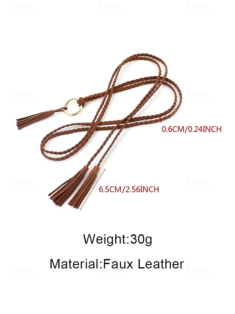 Women's Bohemian Faux Leather Braided Waist Belt, Tassel Tie Belt in Multiple Colors for Beach Vacation, Resort Wear, Casual Dresses and Everyday Boho Styling 2026 - $9.99 –P11