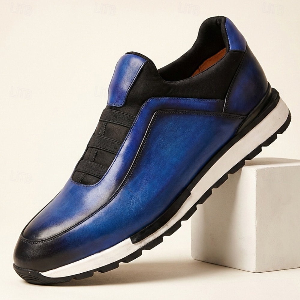 Witte leren instapsneakers voor heren met zwarte accenten, lichtgewicht lage casual schoenen, ademend comfort voor dagelijks gebruik, wandelen en weekenduitjes. 2026 - $94.99 –P9