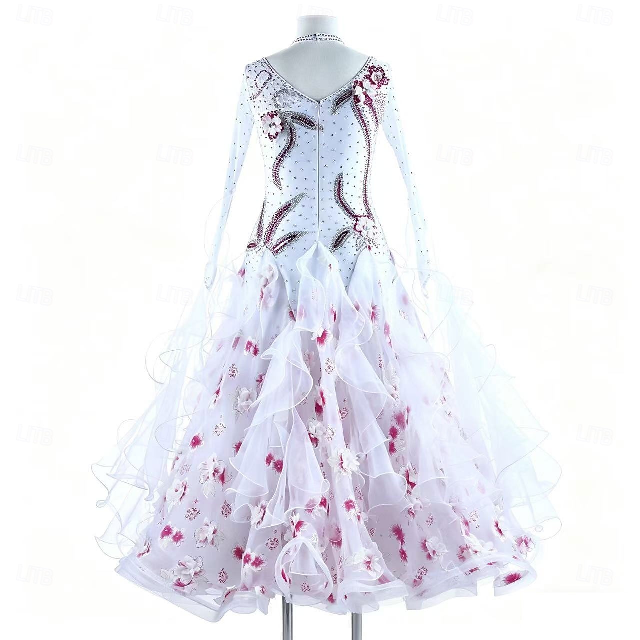 Ballroom Dance Dress Rhinestone Pleats Splicing Women's Party Training Performance Long Sleeve High Spandex Polyester 2026 - $874.09 –P2