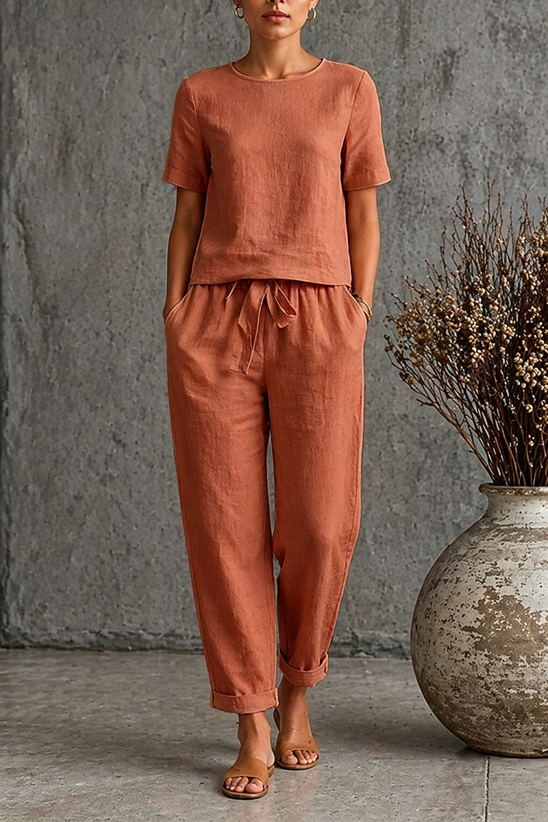 Per donna Set di biancheria in cotone Maglietta Manica Corta Mezza Manica Girocollo Semplice Moda Data Blu Verde militare Arancione Primavera & Estate del 2026 a $26.99 –P4