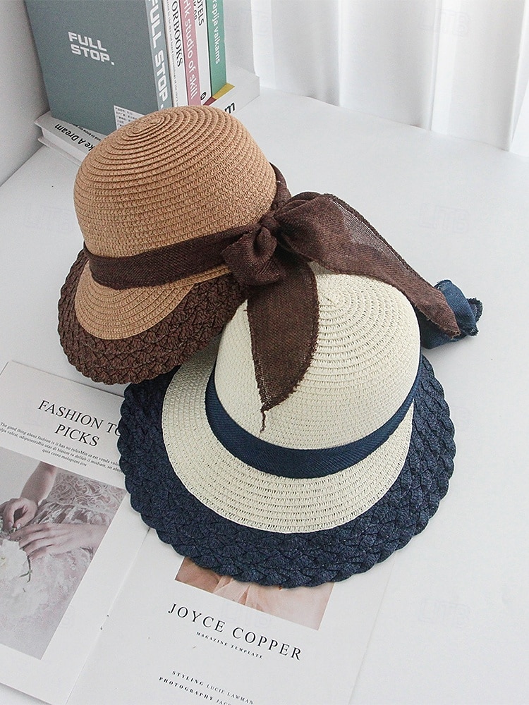 Sombrero de paja bohemio para mujer, ala ancha, varios colores, decoración con lazo, sombrero de playa ligero para verano, vacaciones, ropa informal para exteriores 2026 - $14.99 –P6