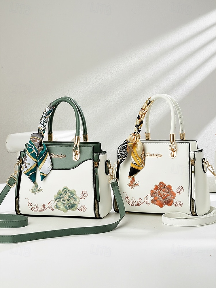 Γυναικεία τσάντα χειρός με κέντημα και λουλούδι, με διακοσμητικό κασκόλ, από συνθετικό δέρμα, σε πολλά χρώματα, κομψό, casual στυλ, ιδανική για καθημερινή χρήση, γραφείο και κοινωνικές συγκεντρώσεις. 2026 - $29.99 –P6