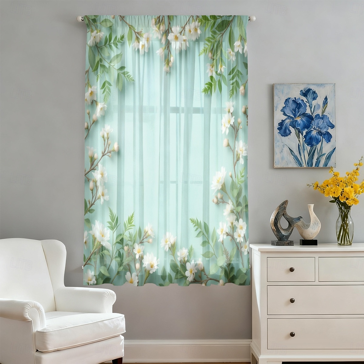 Tenda trasparente per finestre, adatta a tutte le stagioni, per camera da letto e soggiorno, con asta, motivo floreale dipinto a inchiostro, effetto morbido e nebbioso, elegante e leggera. del 2026 a $14.49 –P11