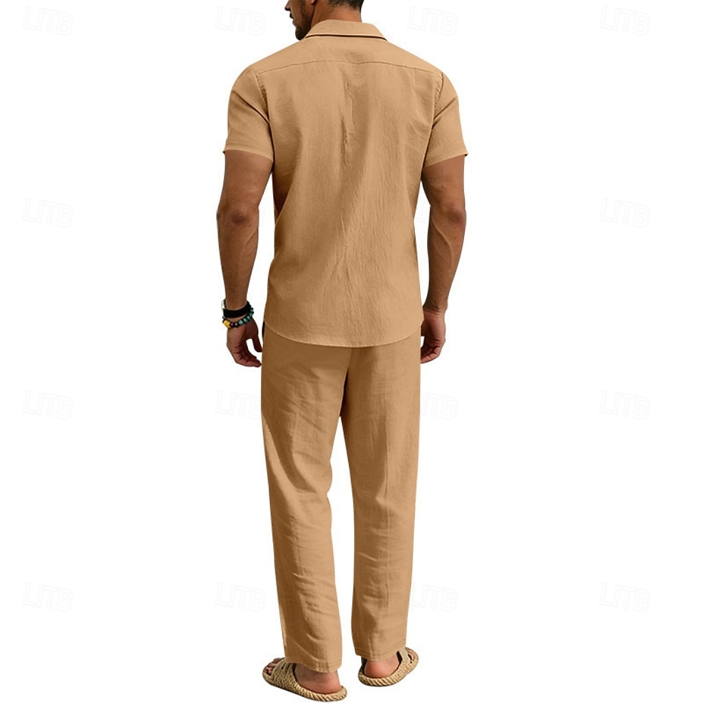 Per uomo Camicia di lino Due pezzi Set Camicia E Pantaloni di Lino Pantaloni Pantaloni casual Impostare Semplice Quotidiano All'aperto Vacanza Collo ripiegato Manica Corta Estate Moda Casual del 2026 a $36.99 –P18