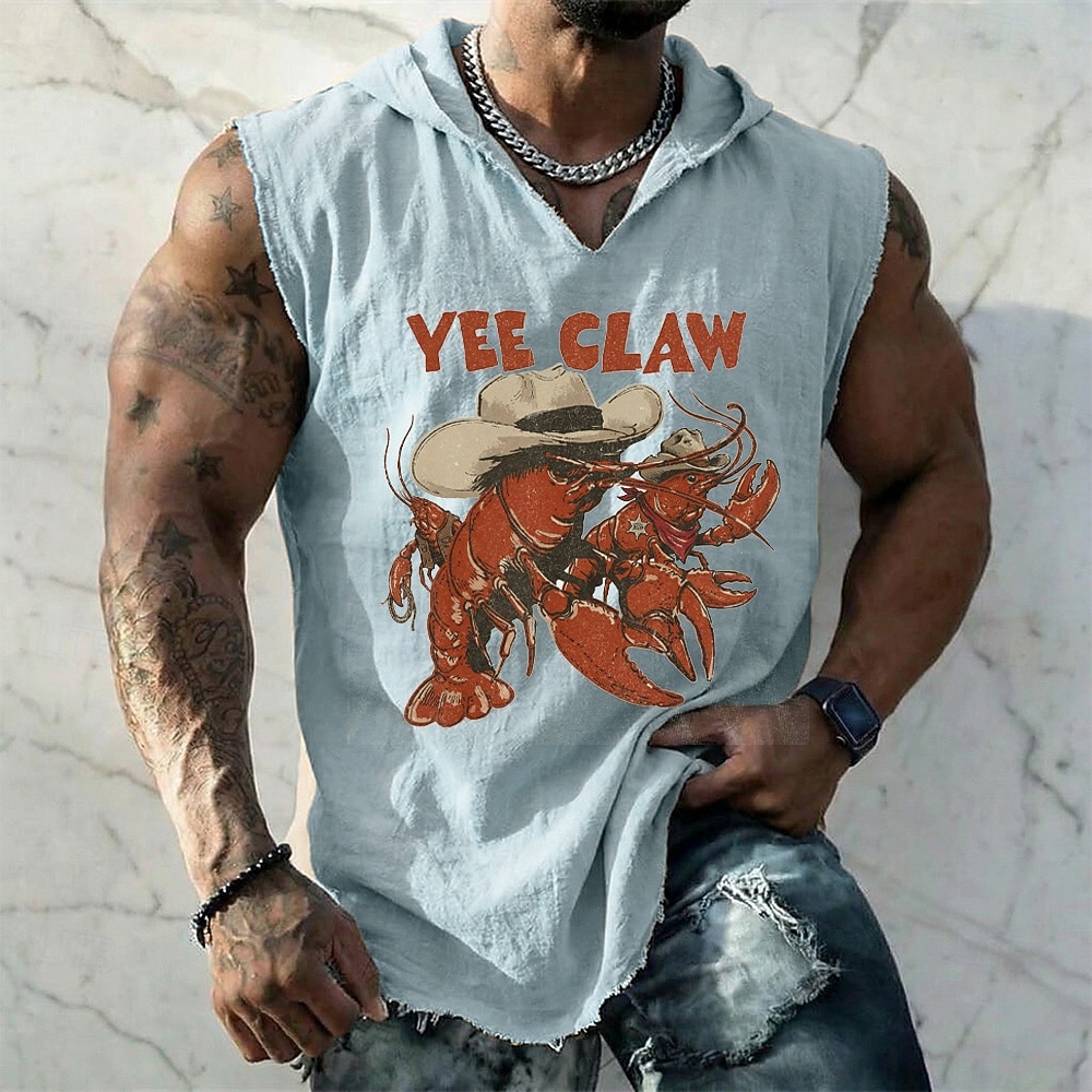 Herren-Weste im Western-Boho-Vintage-Stil mit Kapuze, ärmellos, mit Kapuze, Grafikprint, aus Baumwoll-Leinen-Mischgewebe, ausgefranstem Saum, lockerer Passform, Sommer-Casual-Design, Größen S, M, L, 2026 - $19.99 –P4