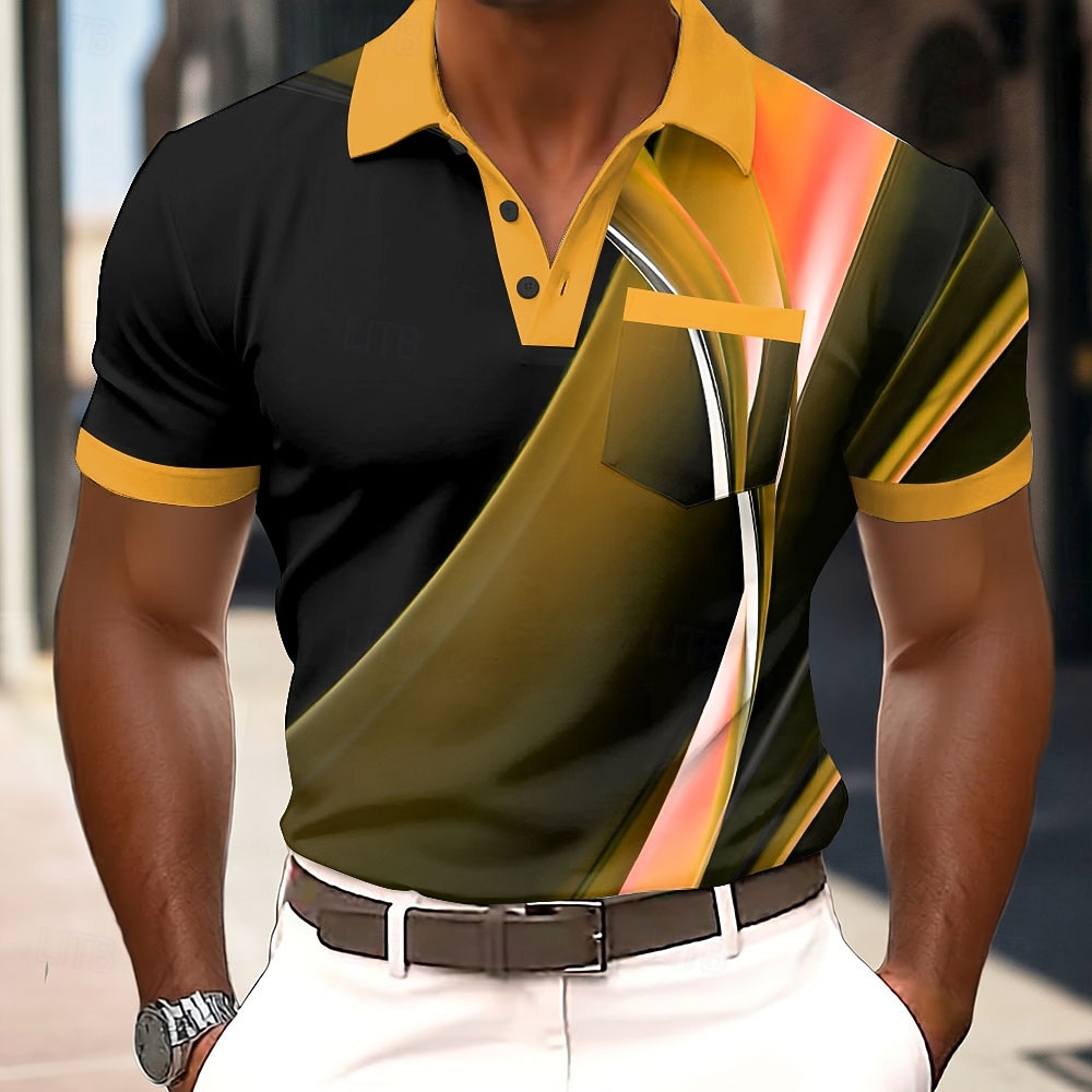 Herren Geometrisch Poloshirts Kurzarm Polo-Shirts Hemden mit Kragen Business-Casual Outdoor Athleisure Alltagskleidung 3D-Druck Knöpfe Frühling & Sommer Blau Purpur Braun 2026 - $24.99 –P3