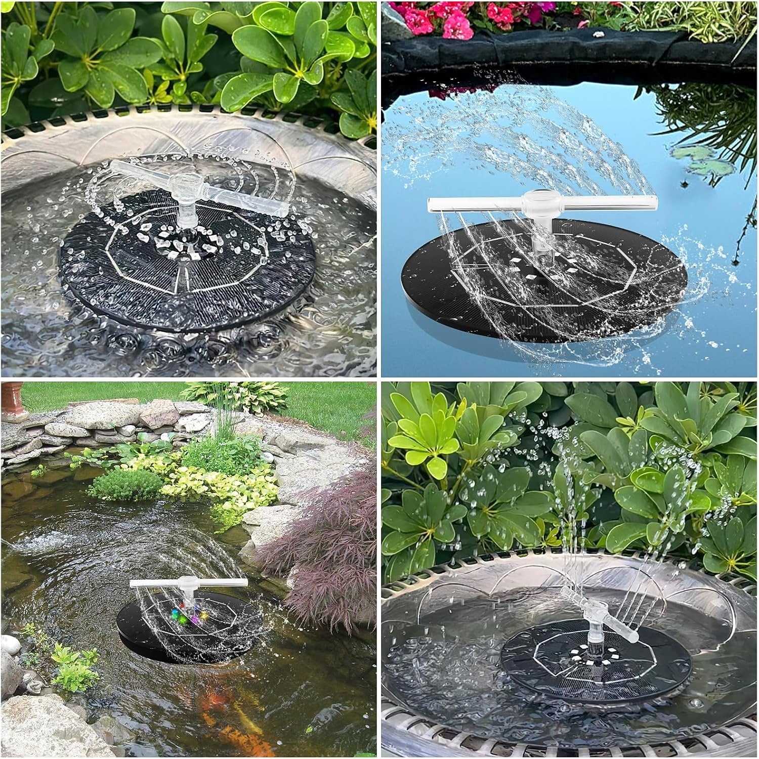Фонтан-купальня для птиц на солнечных батареях с RGB-светодиодным насосом и разноцветной светодиодной подсветкой для сада, небольшого пруда, открытого бассейна и аквариума. 2026 - $39.99 –P2