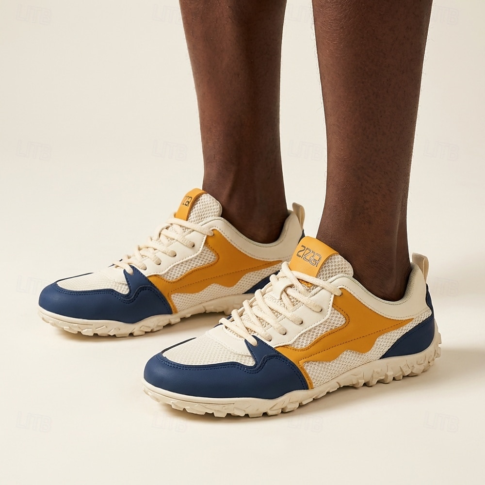 Tênis casuais masculinos brancos, amarelos e azul-marinho com cadarço, leves, respiráveis e confortáveis para caminhada, ideais para uso diário, viagens, lazer ao ar livre e atividades de fim de semana. de 2026 por $34.99 –P2