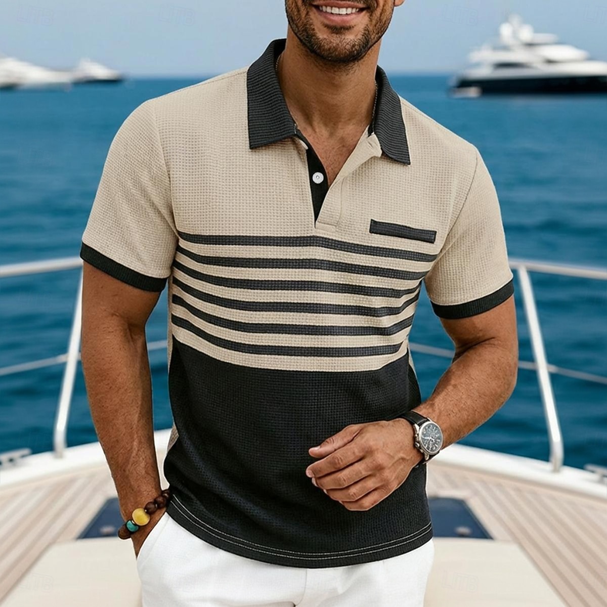 Men's Golf Shirt Waffle Knit Polo Shirt Casual Business Classic Short Sleeve Fashion Modern Solid Color Striped Buttons Summer Spring Regular Fit White Royal Blue Green Khaki Gray Golf Shirt 2026 - $20.99 –P1