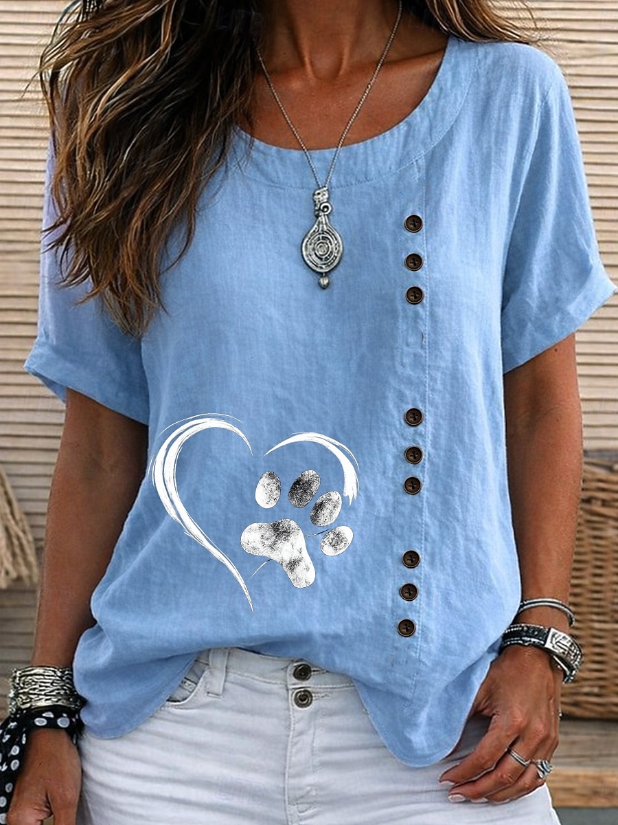 Women's Blouse Buttons Graphic Geometric Elegant Vintage Daily Short Sleeve Crew Neck Regular Tops Casual Daily Holiday Blue Pink Army Green Brown Green Summer Spring 2026 - $24.99 –P5