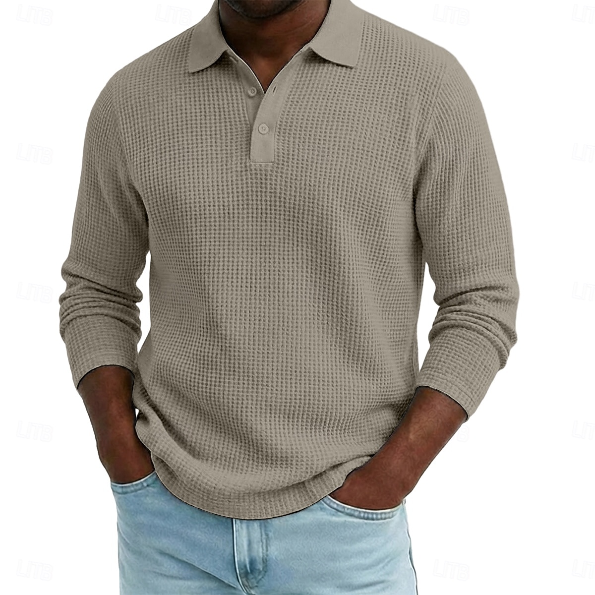 Per uomo Magliette Polo a Nido d'Ape Testurizzato Casuale Streetwear Bavero Manica Lunga Essenziale Moderno Semplice Testurizzato Bottoni Puro Primavera Autunno Tutte le stagioni Vestibilità regolare del 2026 a $26.99 –P11