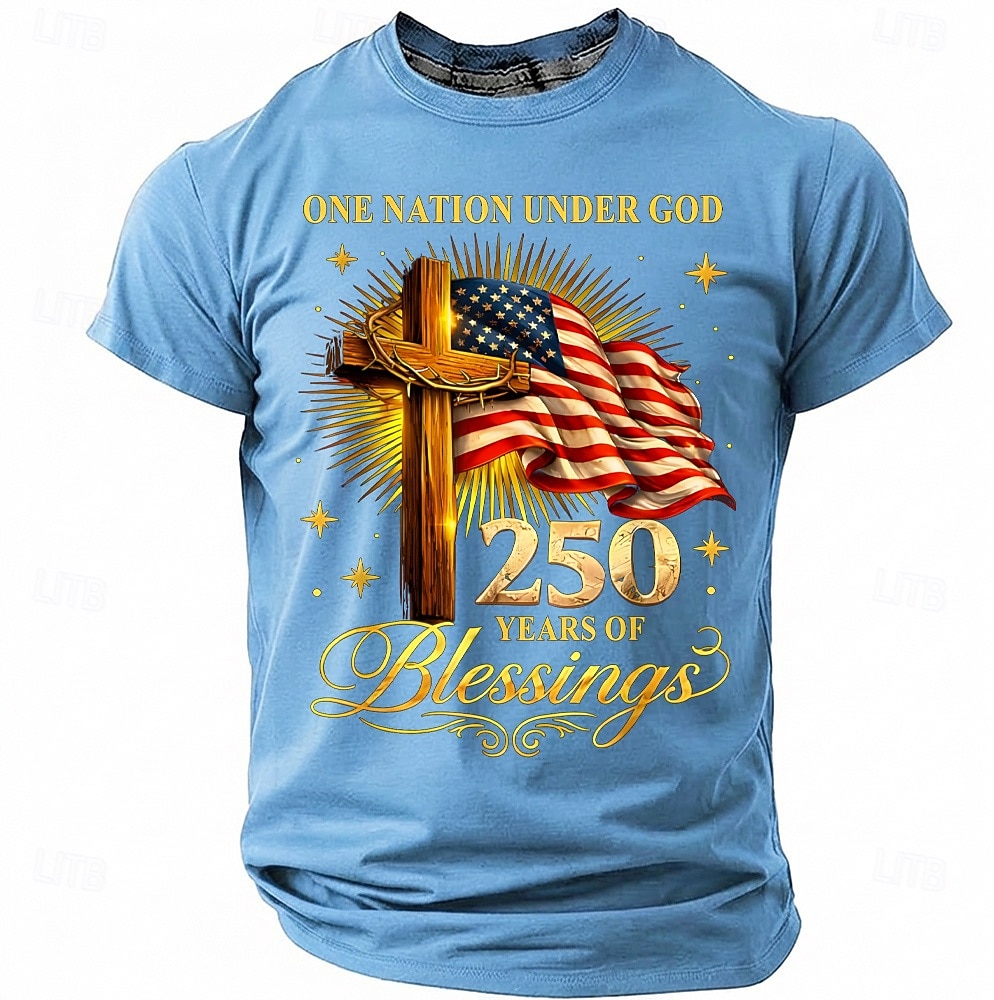 4 ביולי 2026, ה-250 בגדי ריקוד גברים דגל חולצה קצרה שרוולים קצרים חולצה קצרה הדפסת תלת מימד צווארון עגול קצר חולצה אופנתי מעצב פשוט קזו'אל יומי מפלגה פול כחול בהיר כחול אגם קיץ אביב ביגוד S M L XL 2026 - $18.99 –P10