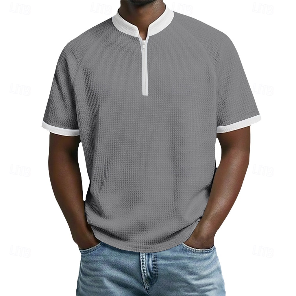 בגדי ריקוד גברים חולצות פולו וופל חולצות פולו קזו'אל יומי רבע מיקוד שרוולים קצרים אופנתי בסיסי קולור בלוק רוכסן קל משקל קיץ אביב רגיל שחור לבן בורגנדי כחול נייבי כחול סקיי סגול חולצות פולו וופל 2026 - $21.99 –P3