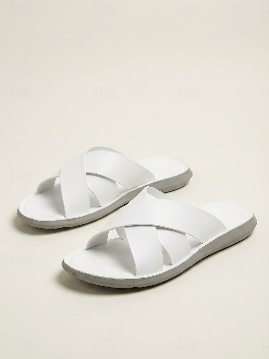 Men's White Cross Strap Slide Sandals Lightweight Soft Sole Casual Summer Slippers Comfortable Open-Toe Footwear for Men, Island & Cruise Getaways, Beach Walks and Resort Leisure 2026 - $34.99 –P4