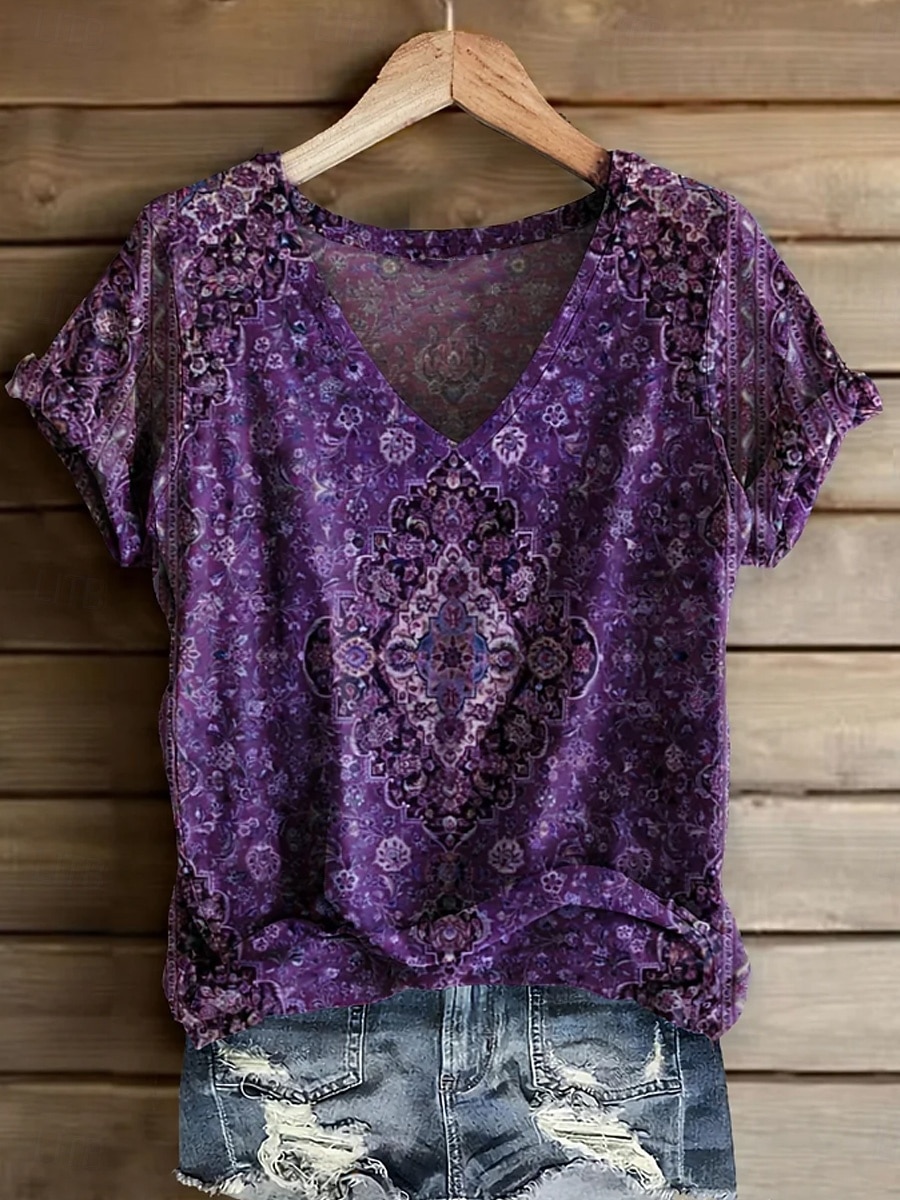 Damen T Shirt Druck Blumen Grafik Pflanzen Vintage Stilvoll Lässig Kurzarm V Ausschnitt Normale Oberteile Täglich Wochenende Blau Gelb Rosa Wein Rote Sommer Frühling 2026 - $21.99 –P4