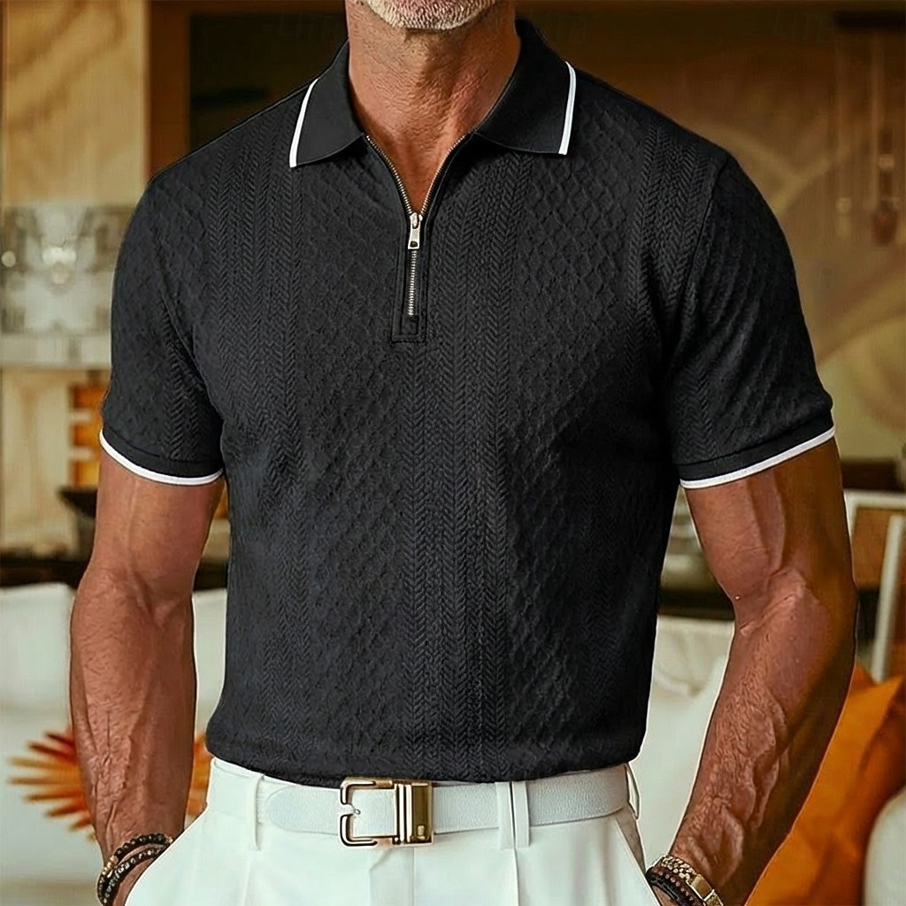 Per uomo Polo con zip Testurizzato Casuale Ferie Bavero Zip a un quarto Manica Corta Moda Essenziale Semplice Jacquard Zip a un quarto Primavera & Estate Estate Primavera Vestibilità regolare Blu del 2026 a $22.99 –P7