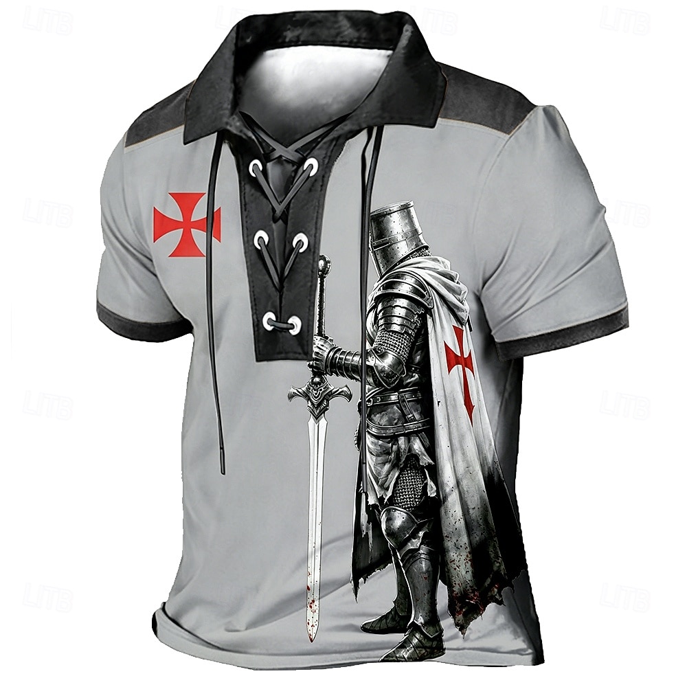 Hombre Caballeros templarios Camisetas polo Manga Corta Camisas de polo Diseño Vintage Casual Ropa de calle Ropa Cotidiana Impresión 3D Malla Transpirable Primavera verano Azul Piscina Negro Marrón 2026 - $22.99 –P2