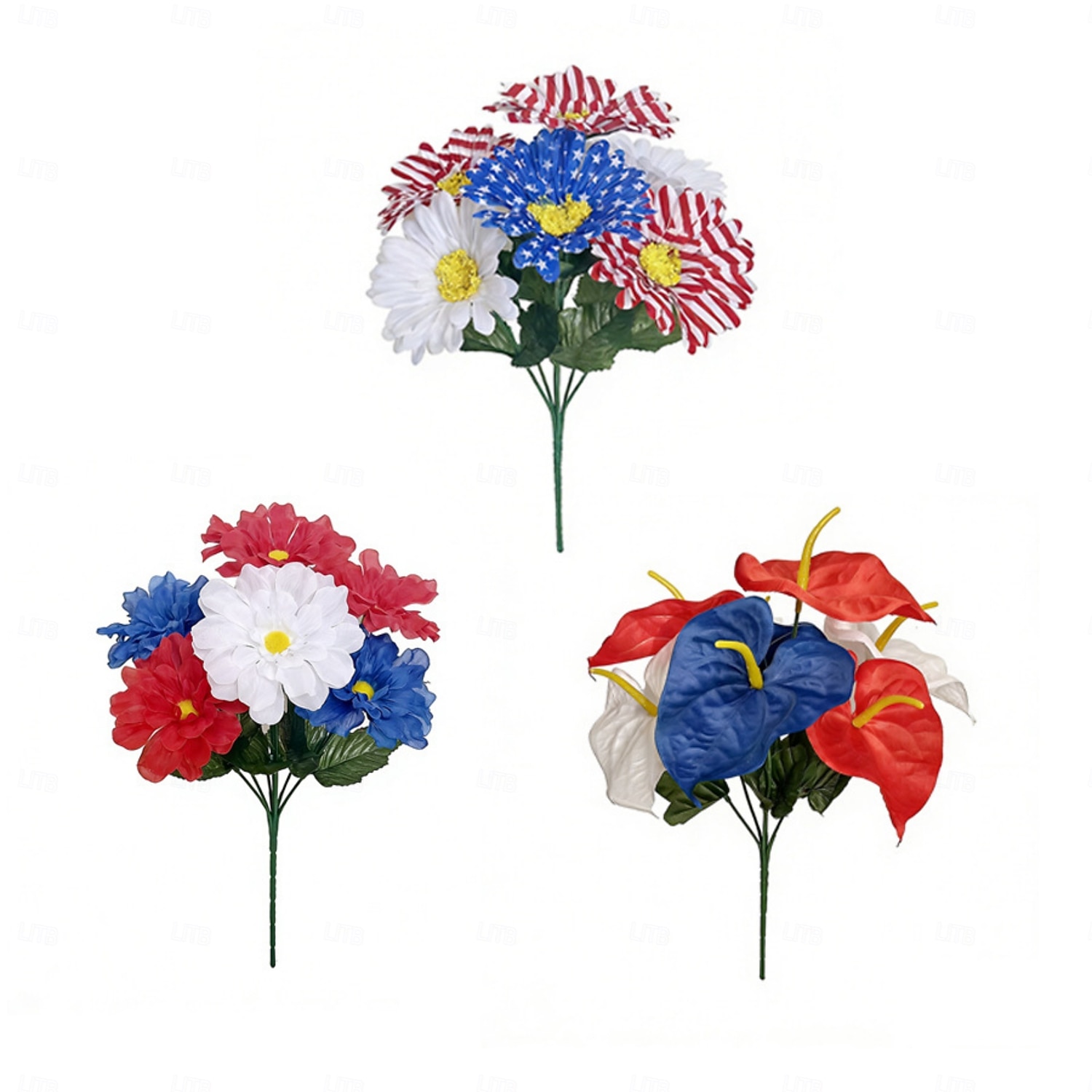 3Pcs 250th Anniversary Artificial Chrysanthemums & Rose Flowers, Reusable Plastic Flowers for American Independence Day Decorations, 4th of July Party Decor, Home & Garden Centerpieces 2026 - $20.99 –P11