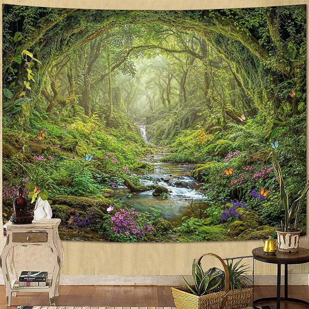 Nature Forest Wall Tapestry Sunrays Sunlight Through Trees Landscape Wall Hanging Misty Woodland Mossy Pine Forest Scenery Large Fabric Poster for Bedroom Living Room Zen Decor 2026 - $20.99 –P9