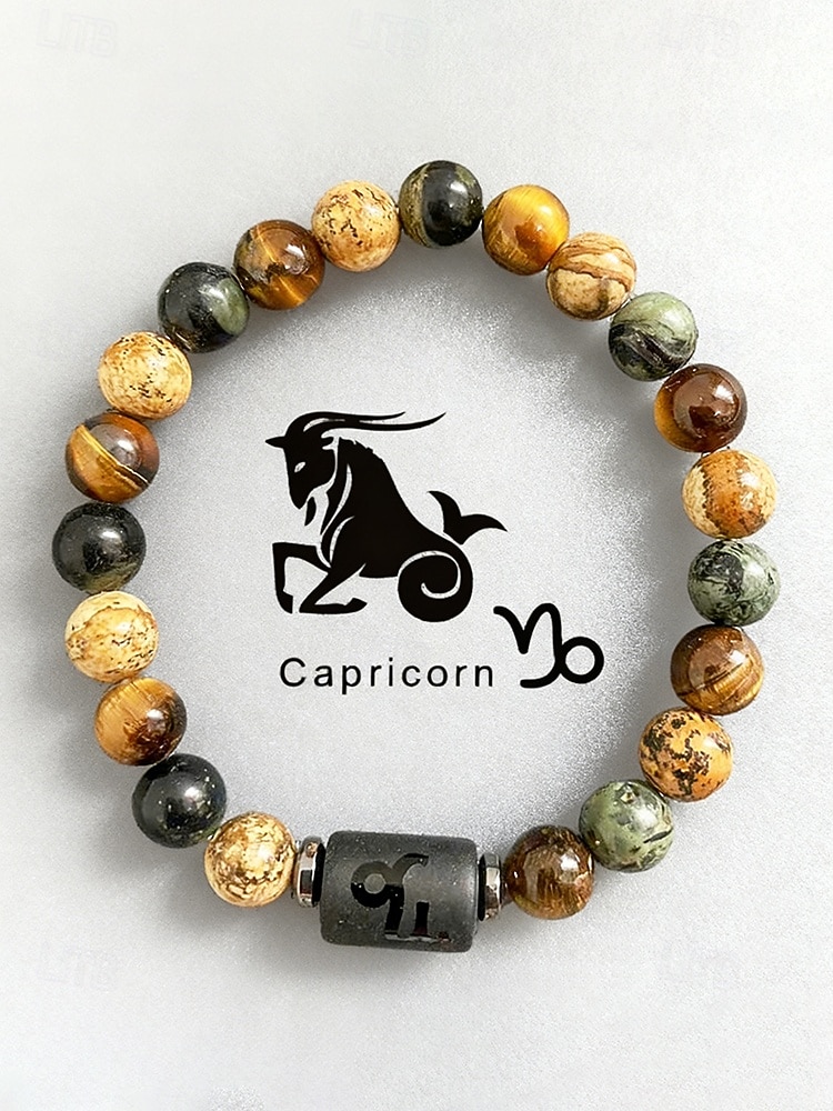 Men's Bohemian Style Natural Stone Bracelet with Zodiac Sign Pendant, Adjustable Elastic Beads, Ideal Gift, Beach Vacation and Casual Daily Wear 2026 - $7.99 –P8