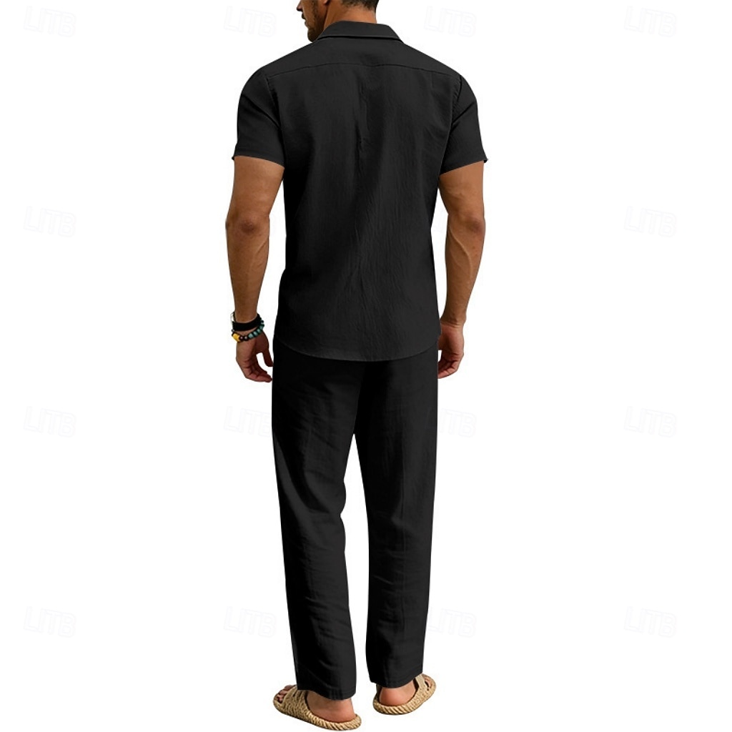 Per uomo Camicia di lino Due pezzi Set Camicia E Pantaloni di Lino Pantaloni Pantaloni casual Impostare Semplice Quotidiano All'aperto Vacanza Collo ripiegato Manica Corta Estate Moda Casual del 2026 a $36.99 –P8
