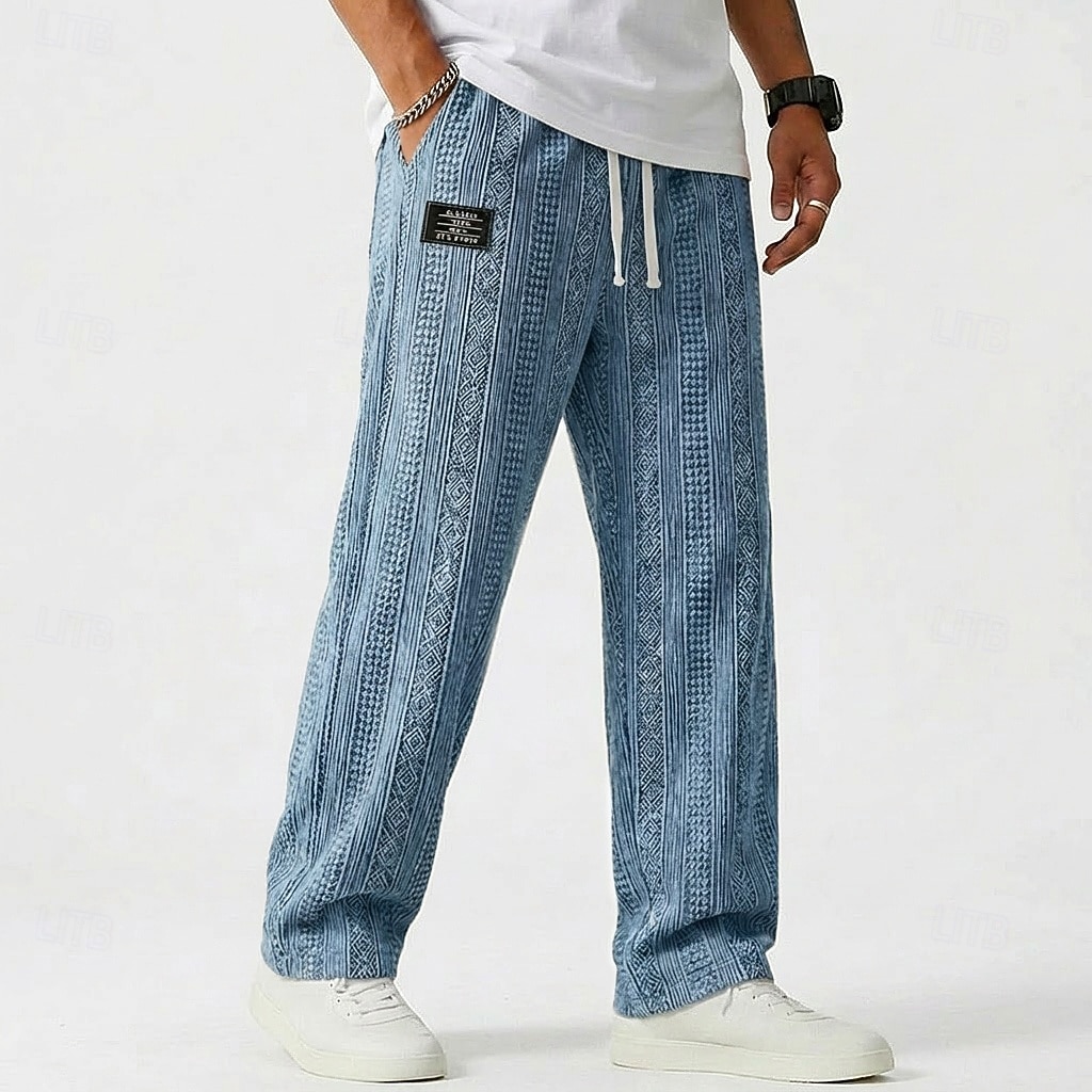 Homens Calças Calça casual Calças largas Calças texturizadas Jacquard Com Cordão Perna reta Tecido Conforto Comprimento total Casual Diário Ao ar livre Férias Moda Azul Preto Micro-Elástica de 2026 por $27.99 –P4